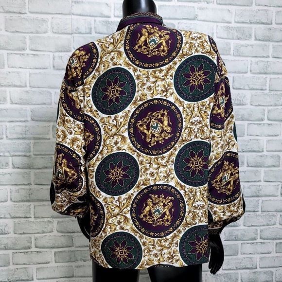 Vintage 80s 90s Thats Me! Womens S/M Multi Ornate Filigree Long Sleeve Button Up - Picture 6 of 8